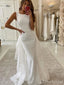 Elegant Jewel Neck Ivory Mermaid Long Wedding Dresses with Panel Tulle, WD3102