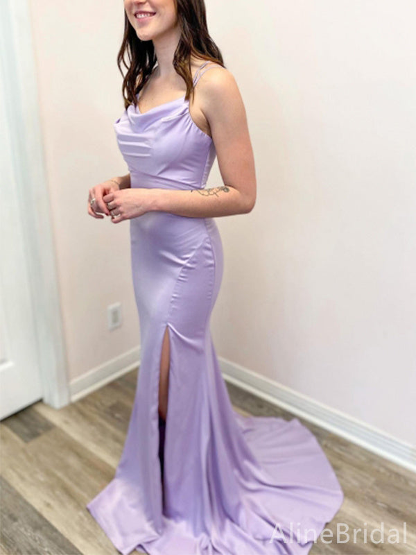 Elegant Purple Spaghetti Strap Mermaid Long Prom Dress, Evening Dress, PD38083