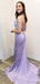 Elegant Purple Spaghetti Strap Mermaid Long Prom Dress, Evening Dress, PD38083