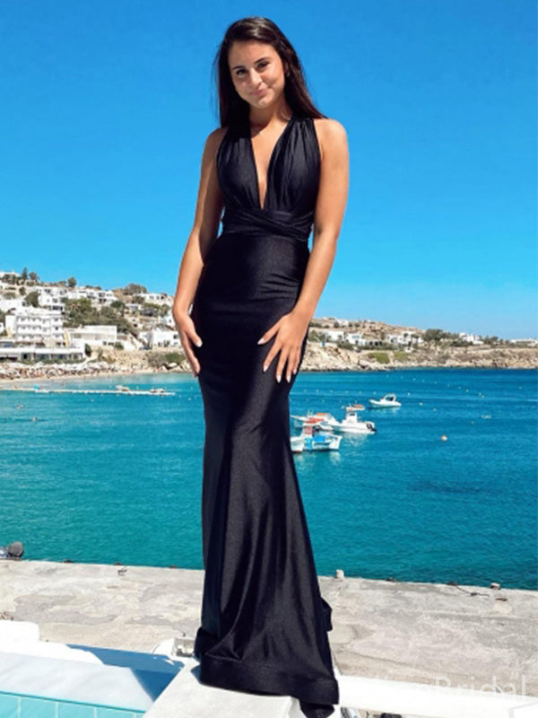 Sexy Black V-neck Backless Mermaid Long Prom Dress, Evening Dress, PD38084