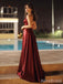 Simple Red V-neck Side Slit A-line Long Prom Dress, Evening Dres, PD38094