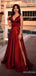 Simple Red V-neck Side Slit A-line Long Prom Dress, Evening Dres, PD38094
