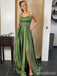 Simple Green Spaghetti Strap Split Side A-line Long Prom Dress, PD38095