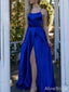 Elegant Royal Blue Spaghetti Strap Split Side A-line Long Prom Dress, PD38093