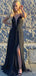 Sexy Black Deep V-neck Spaghetti Strap A-line Long Prom Dress,PD38081