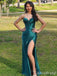 Elegant Emerald Green Sweetheart Corset Mermaid Long Prom Dress with Slit, PD38079