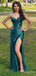 Elegant Emerald Green Sweetheart Corset Mermaid Long Prom Dress with Slit, PD38079