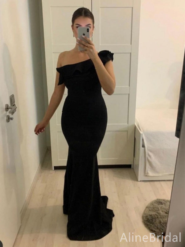 Elegant Black One Shoulder Mermaid Long Prom Dress, Evening Dress, PD38076