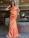 Gorgeous Orange Off the Shoulder Mermaid Long Prom Dress, PD38070