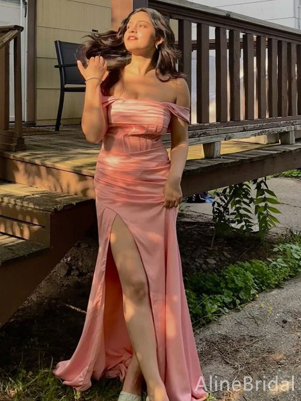 Elegant Pink Off-Shoulder Strapless Mermaid Long Prom Dress, Evning Dress, PD38097