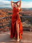 Elegant Rust One Shoulder Side Slit Mermaid Long Prom Dress, Evening Dress, PD38100