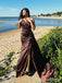 Elegant Dark Brown One Shoulder Side Slit Mermaid Long Prom Dress,Evening Dress, PD38102