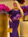 Elegant Purple Off the Shoulder Side Slit Mermaid Long Prom Dress with Pleats,PD38103