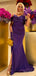 Elegant Purple Off the Shoulder Side Slit Mermaid Long Prom Dress with Pleats,PD38103