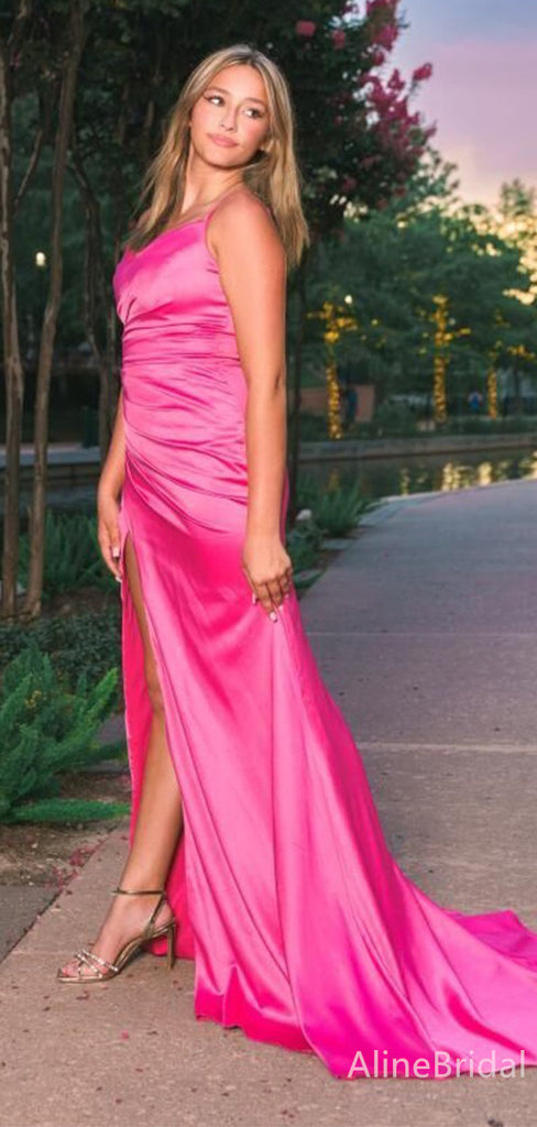 Elegant Hot Pink Sweetheart Spaghetti Strap Side Slit Mermaid Long Prom Dress,PD38104