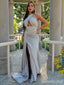 Sexy Light Grey Cross-Halter Side Slit Long Prom Dress, Evening Dress, PD38107