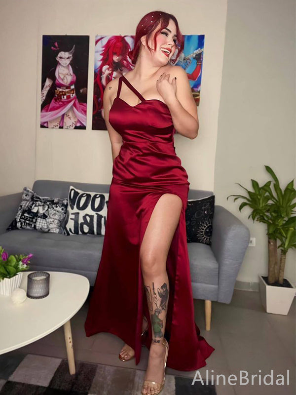 Elegant Sweetheart One Shoulder Burgundy Mermaid Long Prom Dress, Evening Dress, PD38108