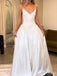 Simple Ivory V-neck Spaghetti Strap A-line Long Prom Dress, Evening Dress, PD38112