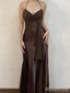 Sexy Chocolate V-neck Halter Mermaid Long Prom Dress, Evening Dress, PD38116