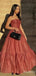Elegant Rust Strapless Corset A-line Long Prom Dress, Evening Gown, PD38122