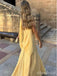 Unique Yellow V-neck A-line Long Prom Dress, Evening Dress, PD38130