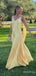 Unique Yellow V-neck A-line Long Prom Dress, Evening Dress, PD38130