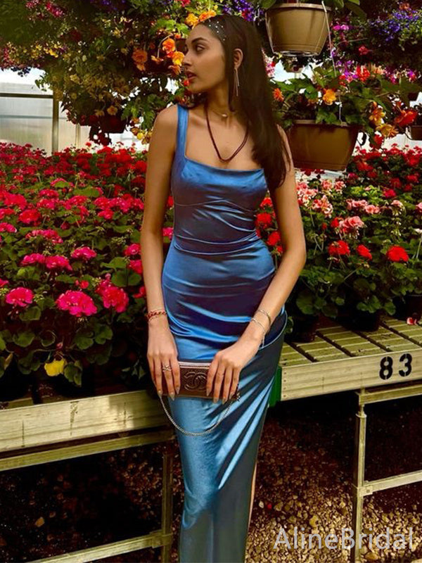 Elegant Blue Square Mermaid Long Prom Dress, Evening Dress, PD38140