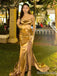 Stunning Gold Strapless Side Slit Pleated Corset Mermaid Long Prom Dress,PD38142