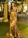 Stunning Gold Strapless Side Slit Pleated Corset Mermaid Long Prom Dress,PD38142