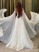Gorgeous White V-neck A-line Long Wedding Dress with Flowing Cape, PD38144