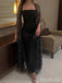 Sparkly Black Beadings A-line Long Prom Dress with Tulle Cape, PD38145