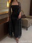 Sparkly Black Beadings A-line Long Prom Dress with Tulle Cape, PD38145