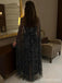 Sparkly Black Beadings A-line Long Prom Dress with Tulle Cape, PD38145