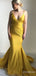 Stunning Yellow V-neck Spaghetti Strap Mermaid Long Prom Dress, Evening Dress, PD38160