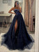 Sparkly Blue Sweetheart A-line Layered Prom Ball Gown with Slit, Evening Dress, PD38162