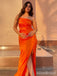 Elegant Orange Strapless Side Slit Memraid Long Prom Dress,PD38163