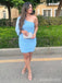 Elegant Pale Blue One Long Shouler Short Homecoming Dress, HD328000