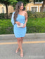 Elegant Pale Blue One Long Shouler Short Homecoming Dress, HD328000