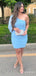 Elegant Pale Blue One Long Shouler Short Homecoming Dress, HD328000