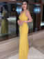 Elegant Yellow One Shoulder Mermaid Long Prom Dress with Cut-Out, PD38168