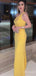 Elegant Yellow One Shoulder Mermaid Long Prom Dress with Cut-Out, PD38168
