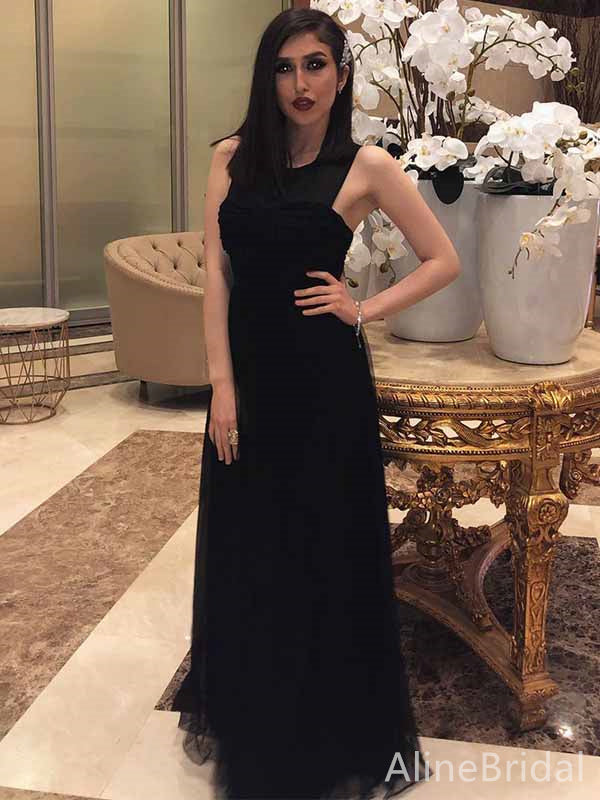 Elegant Black A-line Long Tulle Prom Dress, Evening Dress, PD38169