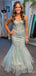 Elegant Blue Off-Shoulder Lace Applique Long Mermaid Tulle Prom Dress, PD38171