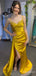 Elegant Gold V-neck Pleated Side Slit Mermaid Long Prom Dress, PD38172