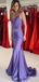 Sexy See Through Purple V-neck Spaghetti Strap Mermaid Long Prom Dress, PD38175