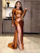 Sexy Burnt Orange Side Slit Cut Out Mermaid Long Prom Dress, Evening Gown, PD381757