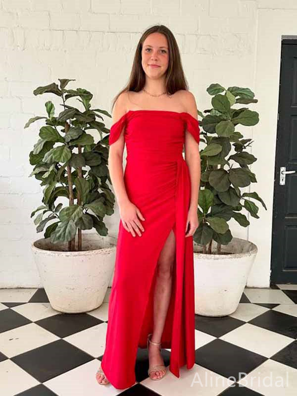 Elegant Off the Shoulder Side Slit Mermaid Long Prom Dress, Evening Dress, PD381762