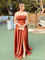 Elegant Rust Strapless A-line Long Prom Dress with Side Slit, Evening Dress, PD382108