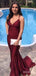 Sexy Burgundy V-neck Backless Mermaid Long Prom Dress, Evening Dress, PD381779