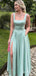 Elegant Mint Green Square Side Slit A-line Long Prom Dress,PD381782